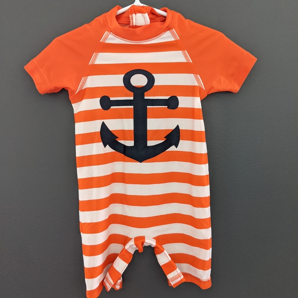 Orange & white striped rashguard swimsuit